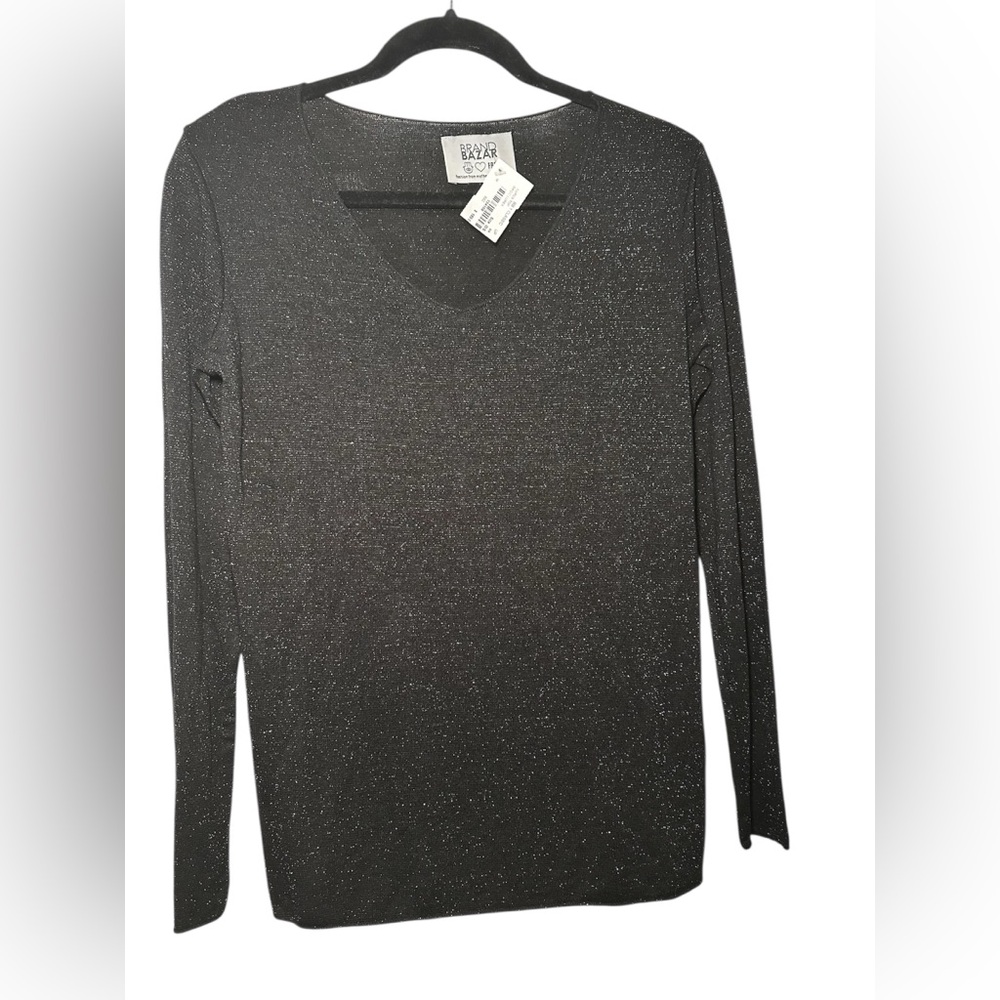 Brand Bazar Black Sparkle Long Sleeve Top, New, 0/S